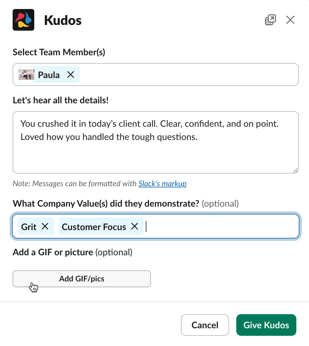 Give Props - Kudos Form